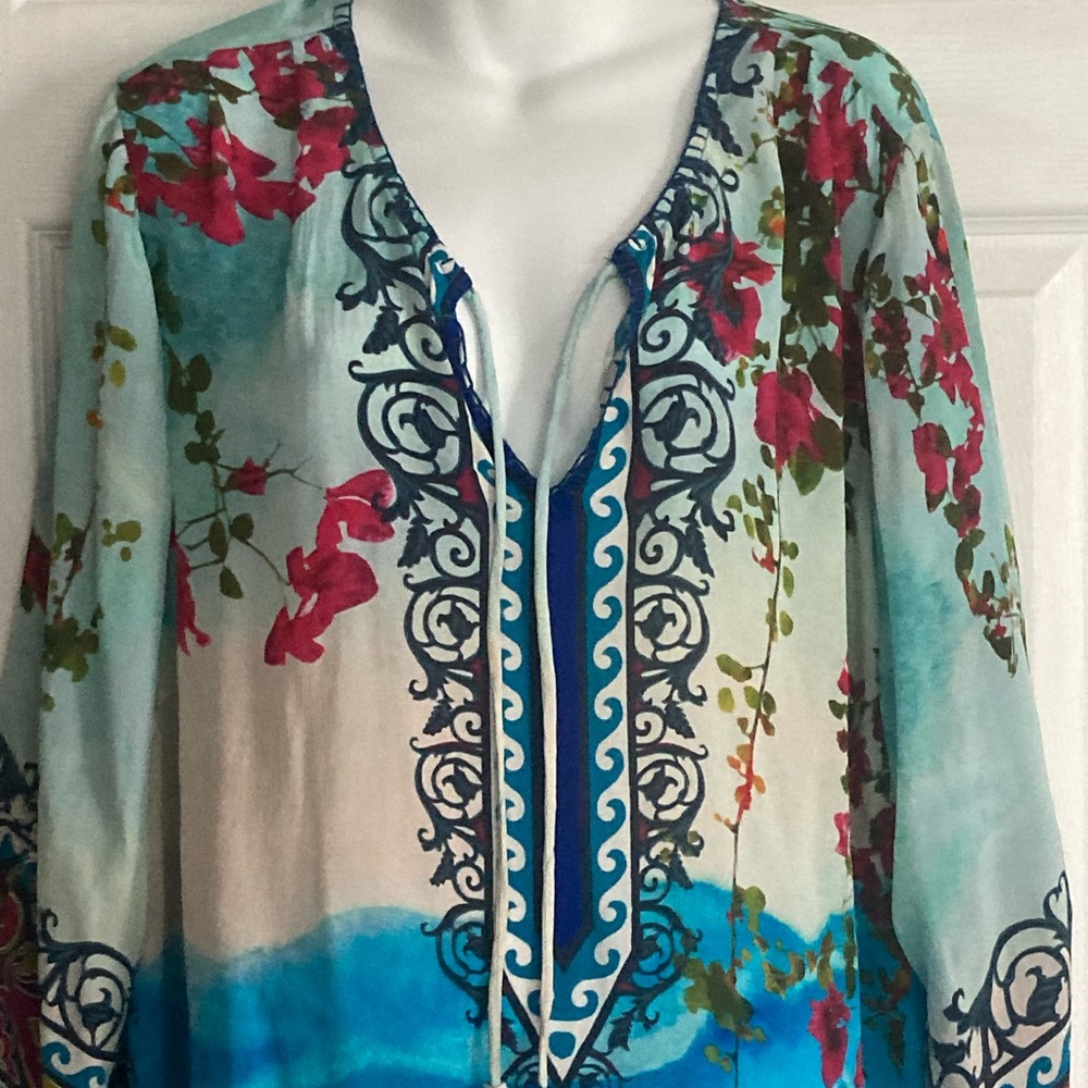 Soft Surroundings Plus 3X Floral Blue V-Neck Women’s Tunic Top